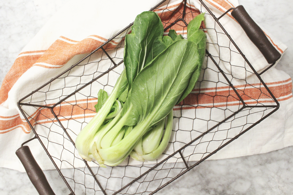 Bok Choy in a wire basket