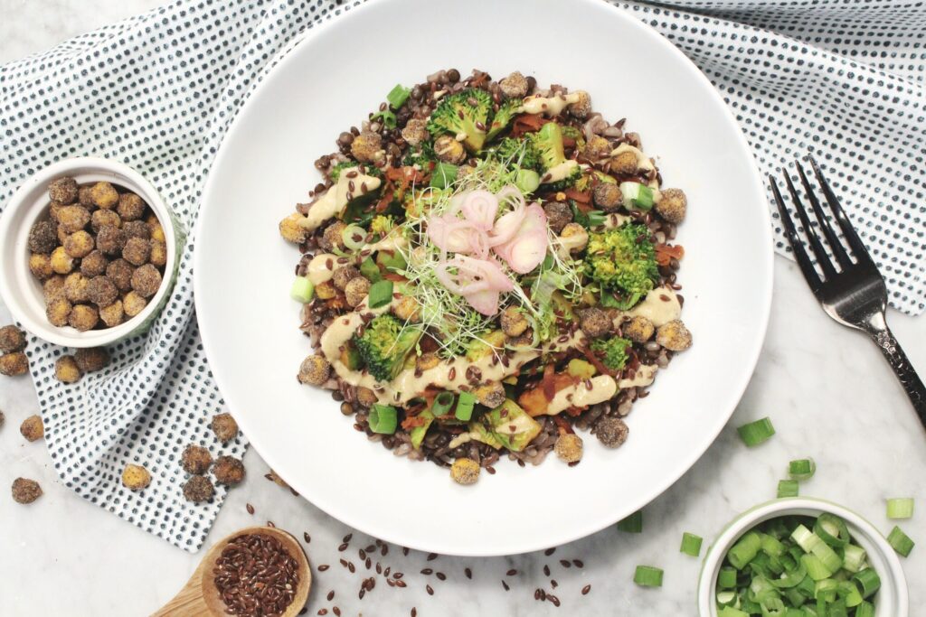 Tahini Caesar Veggie Bowls with Lentils and Wild Rice