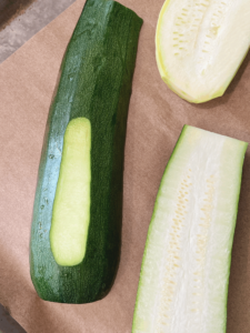 Pizza Squash - photo showing small slice to make base stable