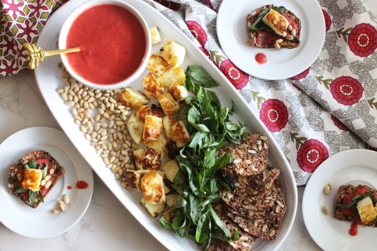 Grilled Halloumi and Strawberry Puree Cheese Board